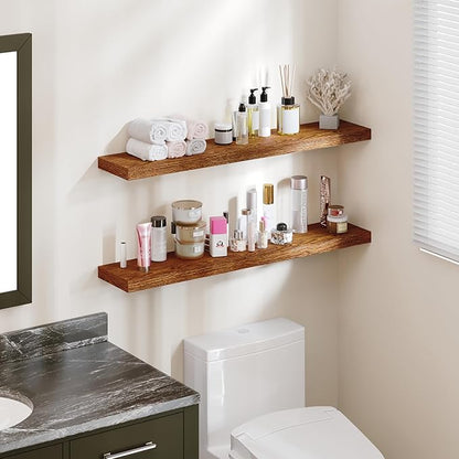 BAMEOS Floating Shelves,40 in W x 8in D Wall Mounted Wooden Shelves with Invisible Brackets Set of 2, Hanging Wall Shelves Decoration for Bedroom, Bathroom, Living Room and Kitchen
