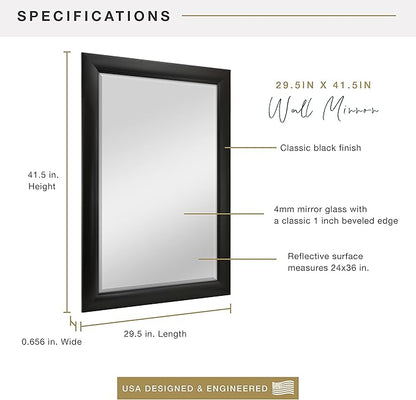 MCS 29.5x41.5 Large Wall Mirror, Classic Black Mirror, Vertical & Horizontal Wall Hanging Mirror for Bathroom, Bedroom & Livingroom