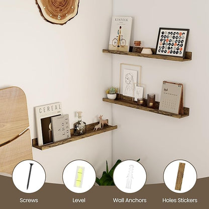 Axeman Picture Ledge Shelf | 24 Inch Floating Shelves Set of 2 | Rustic Brown Wall Shelves with Lip | Brown Picture Shelf for Wall with Ledge | Photo Ledges 24 Inch