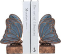 Vintage Blue Butterfly Bookends,Resin Book Ends for Shelves,Heavy Duty Decorative Bookends,Creative Book Stopper Holder Decor for Desk Home Office,Shelf Decoration,Gifts for Mother's Day