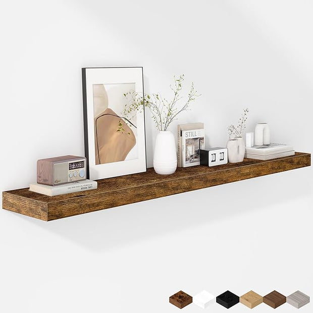 Fun Memories 48 Inch Floating Shelves - Fireplace Mantel Shelf - Deep Wall Mounted Wood Storage Shelf for Bedroom, Kitchen, Farmhouse - 1 Pack, Rustic Brown