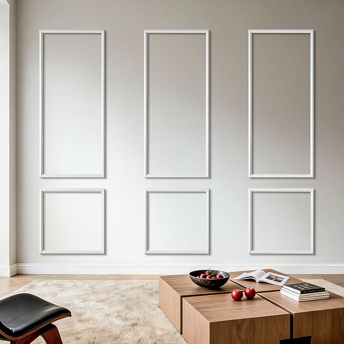 VEVOR Wall Molding 3 Pack, Wainscoting Panels Kit, Lightweight Paintable Polystyrene, Easy to Install, Waterproof Accent Wide Profile Trim for Interior Living Room, Bedroom,White (24x54 + 24x24 in)