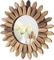 Wall Mirror Decorative, 12 inch Small Rustic Wood Boho Mirrors, Clear Sunburst Mirrors for Home Farmhouse Bedroom Entryway Decor House Warming Gifts New Home, No Distortion