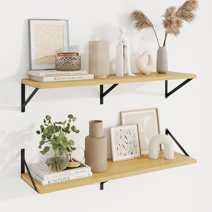 Axeman Deep Floating Shelves | 36 Inch Oak Wall Shelves Set of 2 | 10 Inch Deep Wood Floating Shelves for Wall | 36