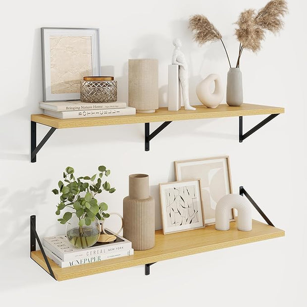 Axeman Deep Floating Shelves | 36 Inch Oak Wall Shelves Set of 2 | 10 Inch Deep Wood Floating Shelves for Wall | 36" W x 10" D Oak Shelves for Living Room Bathroom Kitchen