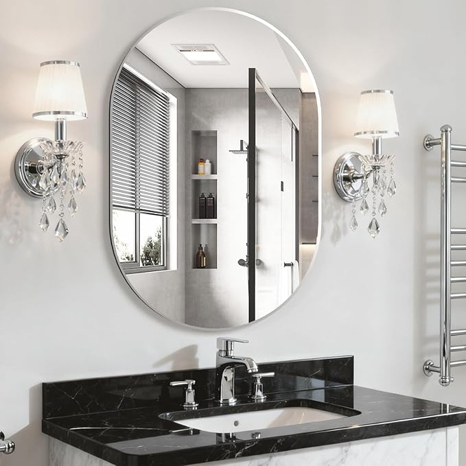 Oval Bathroom Mirror Capsule Wall Vanity Mirror, 24