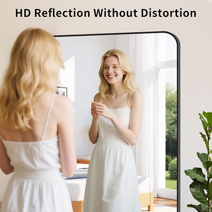 Koonmi Black Framed Bathroom Mirror - 30x48 Inch Shatterproof Tempered Glass Vanity Mirror for Bathroom Sink, Wall Mounted with Matte Aluminum Alloy Frame, No Distortion, Modern Decor