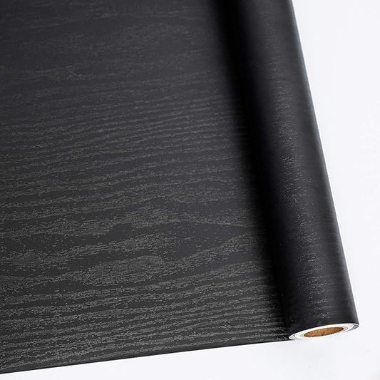 Abyssaly Black Wood Peel and Stick Wallpaper Decorative Self-Adhesive Contact Paper Film for Furniture Real Wood Contact Paper for Cabinets and Drawers Easy to Clean17.71" X 78.7"