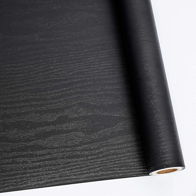 Abyssaly Black Wood Peel and Stick Wallpaper Decorative Self-Adhesive Contact Paper Film for Furniture Real Wood Contact Paper for Cabinets and Drawers Easy to Clean17.71" X 78.7"