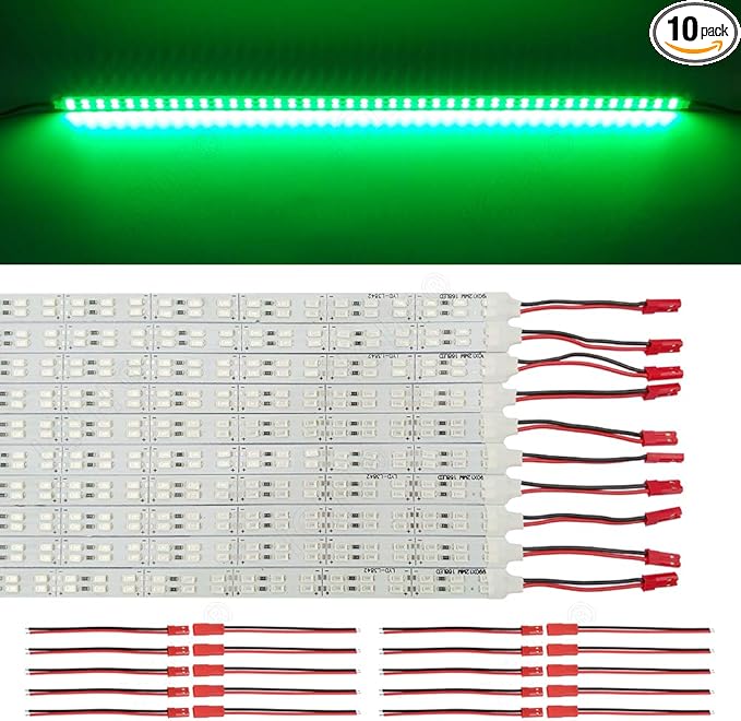 Under Cabinet LED Lighting 10Pack Rigid DC 12V LED Light Strip Light Super Bright Led Bar Green SMD5630 9W 84LED Double Row 0.5m/20in for Kitchen Cabinet,Counter,Shelf,TV Back