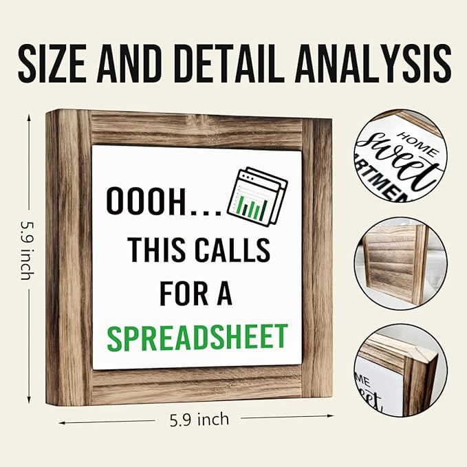 This Calls for A Spreadsheet Sign - Funny Excel Decor for Home & Office Cubicle - Wooden Desk Sign 5.9 * 5.9 inches