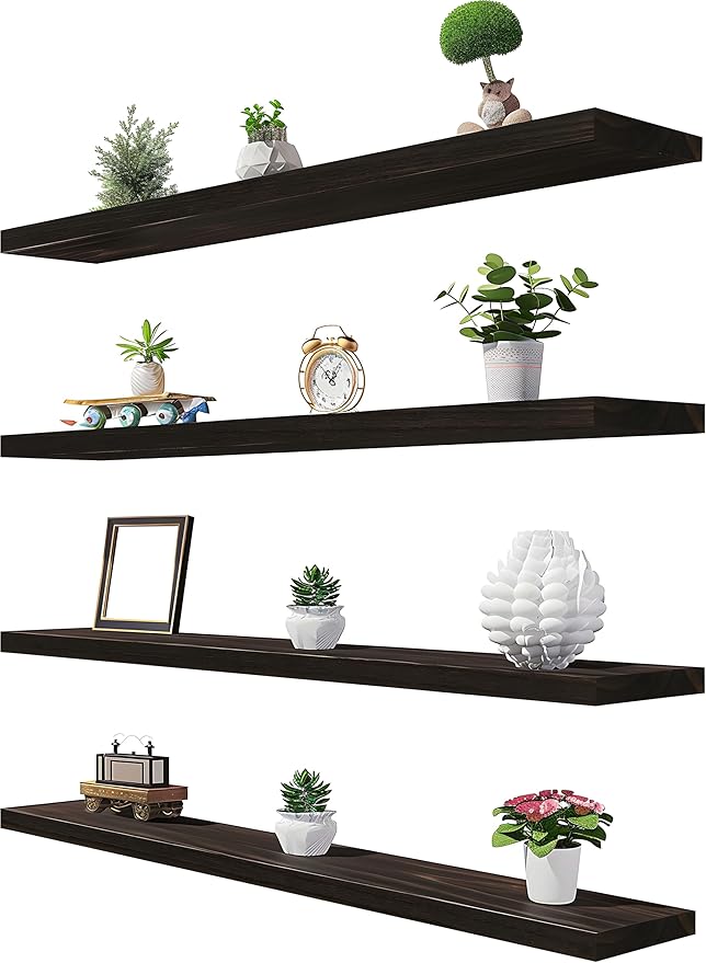36 Inch Brown Wood Floating Shelves for Wall Rustic Wall Shelf for Bedroom Living Room Set of 4