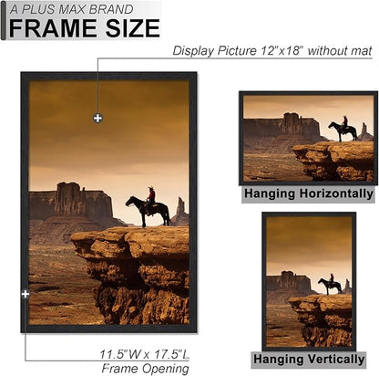 A PLUS MAX 12x18 Picture Frame Set of 3, Black Engineered Wood Frame for 12 x 18 Inch Picture Poster Photo, Light Weight 12 by 18 Frame with Wood-grain for Wall - 3 Pack/Black/12 x18