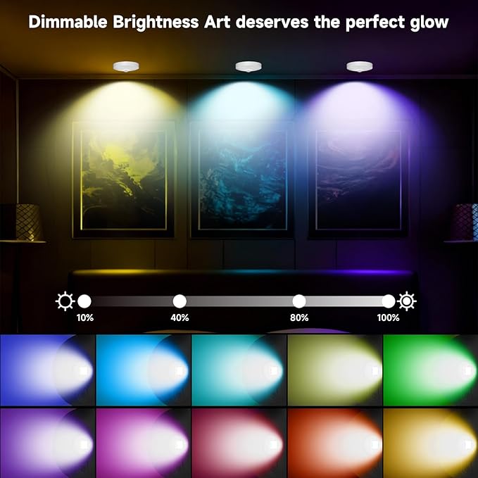 Rechargeable Picture Lights for Wall,Under Cabinet Lighting,1500mAh Rechargeable Battery Operated Picture Frame Lights for Kitchen, Closet, Shelf - 3 Color Temps & 13 RGB (3 Packs Gold)