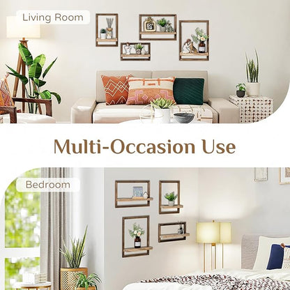 Wood Wall Shelves for Bedroom Farmhouse - Rustic Floating Shelf Decorative Storage Shelving Wall Mounted Decor with Frame for Living Room