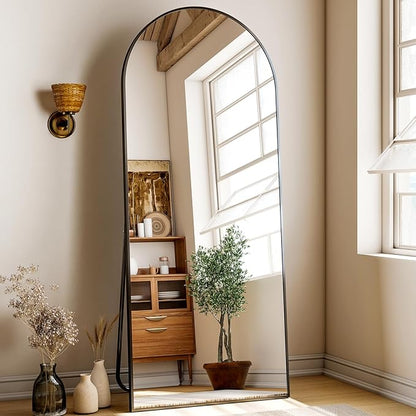 24x68 Arched Full Length Mirror Floor Mirrors with Aluminum Alloy Frame Free-Standing Wall Mounted Floor Mirrors or Large Dressing Mirror, Black Mirror Full Length