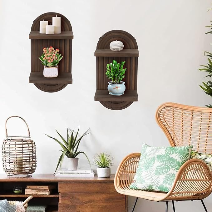 2 Pcs Modern Boho Wooden Rainbow Wall Shelves Shelf Decor, Wood Wall Mount Book Shelf, Floating Shelves for Living Rooms Bathroom Wall Decor Display (04)