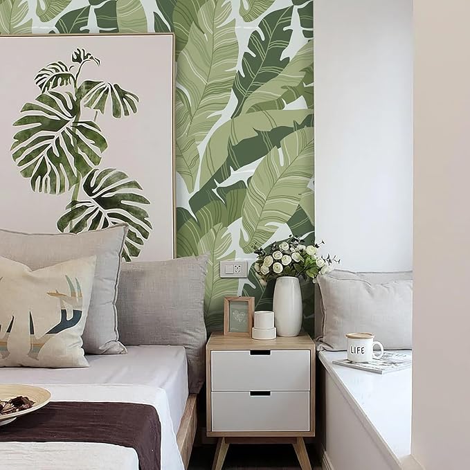 Peel and Stick Wallpaper Green Leaves Tropical Palm Wallpaper 16.1