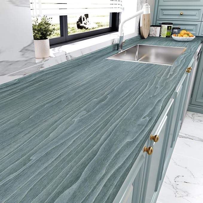 Wallercity Gray/Blue Weathered Wood Contact Paper for Countertops Vintage Peel and Stick Wooden Wallpaper for Bathroom Kitchen Cabinets Self Adhesive Wood Wall Paper for Desk Table Tops 15.8''x78.7''