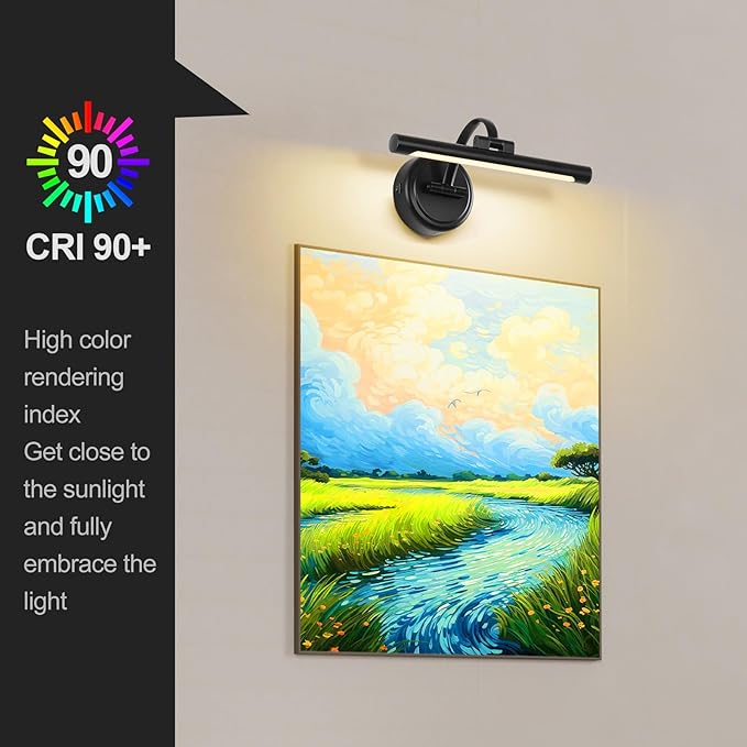 Rechargeable Picture Light for Wall, Cordless Art Lights Battery Operated, Dimmable Wall Light with Remote & Timer, 3 Color Modes for Paintings, Gallery, Artwork(Black, 12inch)
