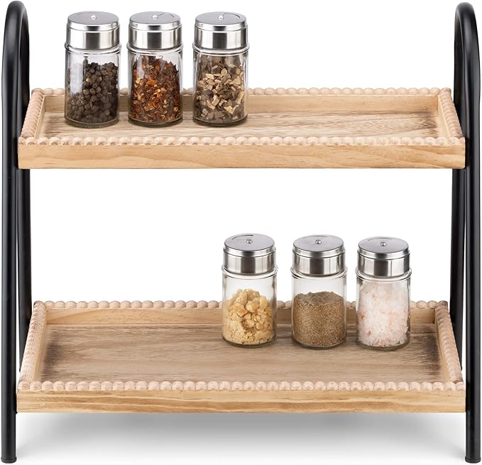 Navaris 2 Tier Countertop Organizer - Bathroom Kitchen Counter Shelf Rack Caddy Tray for Storage - Small Wood Two Tiered Organization Shelves