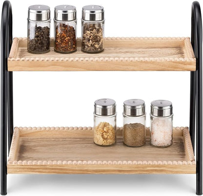 Navaris 2 Tier Countertop Organizer - Bathroom Kitchen Counter Shelf Rack Caddy Tray for Storage - Small Wood Two Tiered Organization Shelves