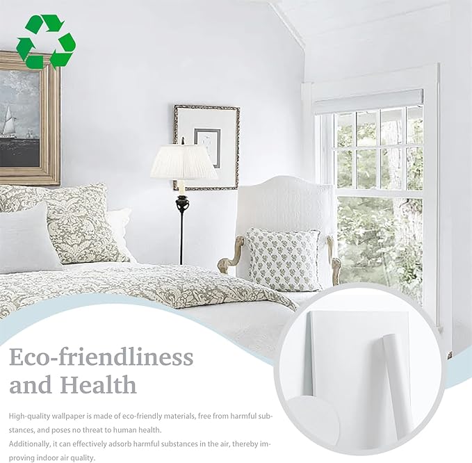 Dimoon 17.7''x118'' Peel and Stick Wallpaper White Contact Paper for New Environmentally Friendly Materials Thickening Upgrade Embossed Renter Friendly Wall Paper Modern Vinyl Wrap Countertop Bedroom