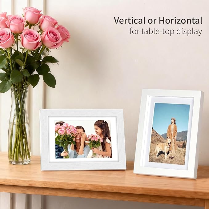 4x6 Picture Frame Set of 4, Displays 3.5x5 with Mat or 4x6 Without Mat, Photo Frames for Wall Hanging or Tabletop, Includes HD Plexiglass, White
