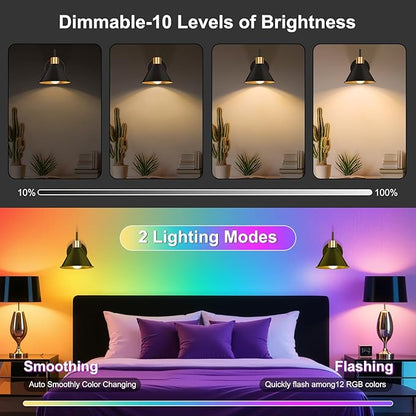 Frideko Rechargeable Wall Sconces Set of Two with Remote, RGB 15 Colors Dimmable Battery Operated Wall Lights, Indoor Black Wall lamp with 4 Timer, Wireless Sconce Lighting for Living Room Bedroom