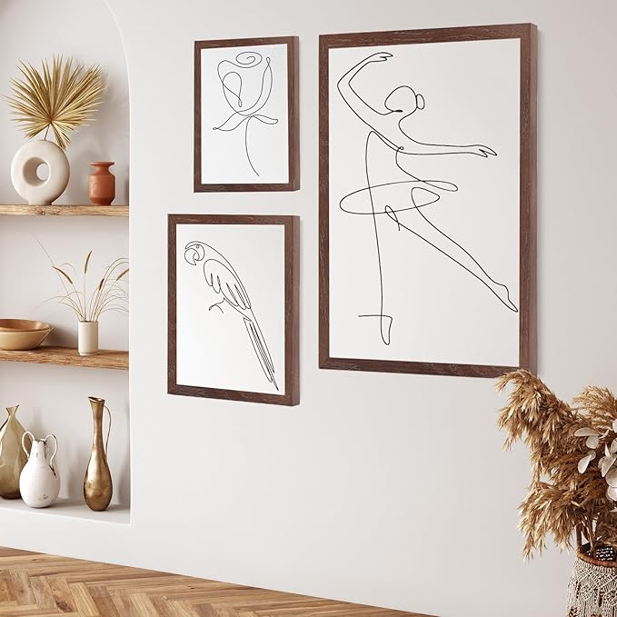 puthiac 24x36 Solid Oak Wood Picture Frame, No Mat, Wall Display Only, Vertical or Horizontal, Plexi Front, 1 Pack, Walnut
