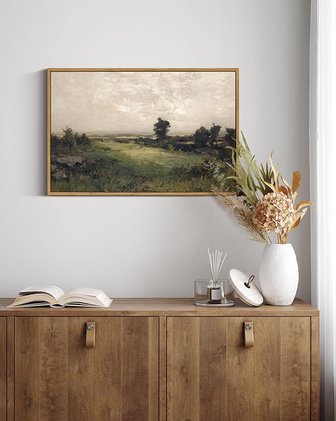 InSimSea Framed Canvas Wall Art Vintage Decor, Landscape Wall Art Room Decor, Large Classical Scenery Valley Grassland Paintings Wall Decor, Home Decor for Living Room Bedroom Office, 16