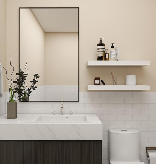 Vervida® White Floating Shelves Bathroom 2 Set of 24 W x 7.9" D Wall Shelves for Kitchen, Bedroom, Storage Shelves for Home Decor, Shelves for Room Invisible Brackets