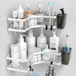 Shower Caddy Corner Organizer Shelf: 2Pack Adhesive Shower Essentials Accessories - No-Drilling Stainless Steel Bathroom Storage Rack with Hooks and Toothpaste Holder