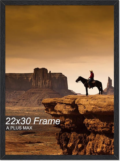A PLUS MAX 22x30 Picture Frame, Black Engineered Wood Frame for 22 x 30 Inch Picture Poster Photo, Light Weight 22 by 30 Frame with Wood-grain for Wall - 1 Pack/Black/22 x30