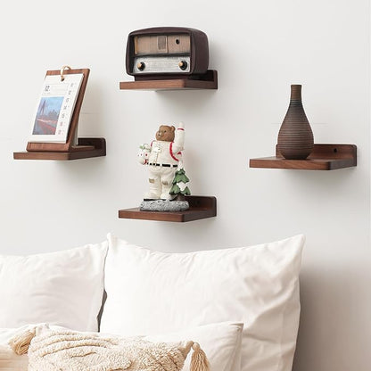 Small Floating Shelf, 5x6 Inch Display Ledges for Wall,Mini Shelves,Rustic Wood Shelf for Bedroom Living Room Bathroom Kitchen (3, Light Walnut)