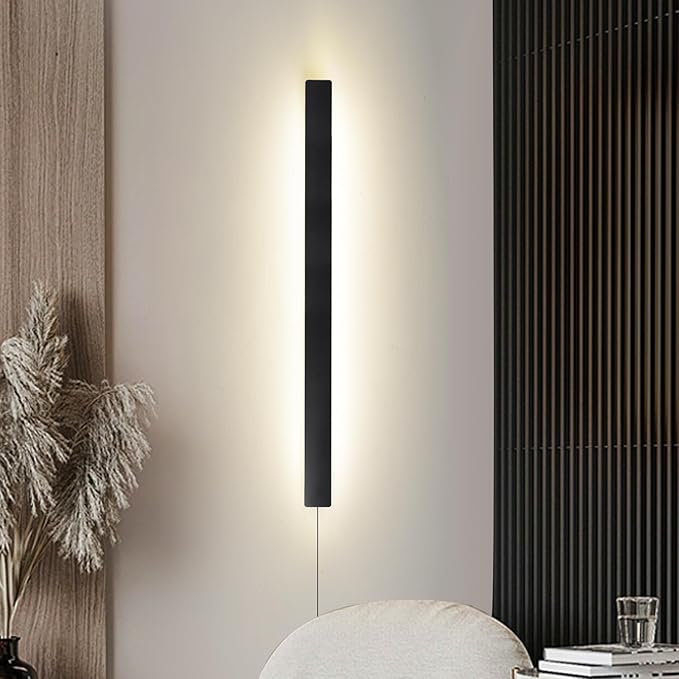 Modern Plug in Wall Sconces, 23.6 inch Frosted Black LED Long Wall Lights, 12W Warm White 3000K Acrylic Indoor Wall lamp,with 59
