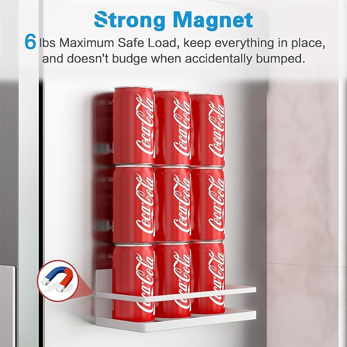 Magnetic Spice Rack, Thipoten Strong Magnetic Shelf with 2 Removable Hooks, Perfect Space Saver for Small Kitchen/ Apartment, Awesome Metal Cabinet for Holding Spices, Jars, Salt (White, 2Pack)