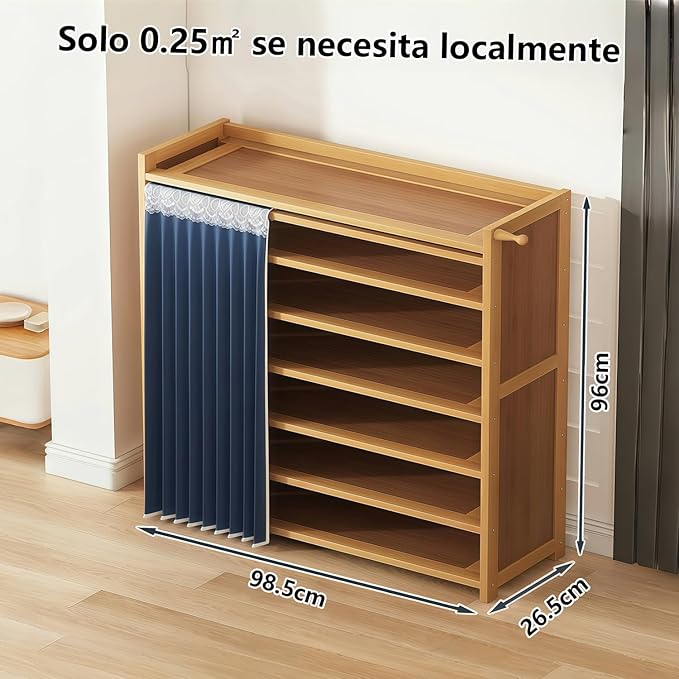 6-Tier Free Standing Shoe Racks, Shoe Rack with Cover, Bamboo Wood Shoe Rack for Entryway & Closet, Holds up to 24 Pairs of Shoes