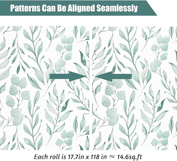 WENMER Green Leaf Wallpaper Floral Peel and Stick Wallpaper 17.7