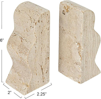 Creative Co-Op Decorative Travertine Wave Bookends, Natural, Set of 2