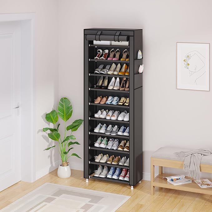 UDEAR 10-Tier Free Standing Shoe Rack Sturdy Shoe Rack Organizer for Closet Entryway Stackable Shoe Shelf with Dustproof Cover,Grey