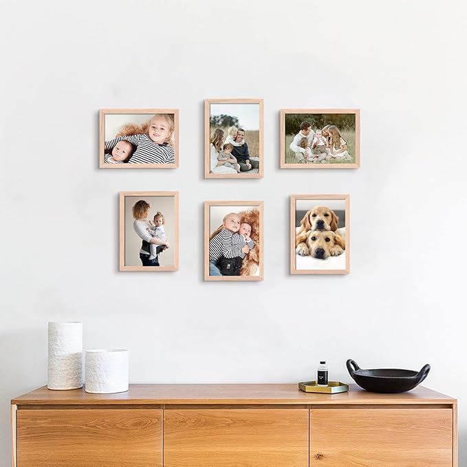 5x7 Picture Frame, OAK Wood Photo Frame with Perspex Glass for Vertical or Horizontal Tabletop Wall Display for Photos, Paintings, Posters, Artwork, Birthday Christmas Gift, Set of 6
