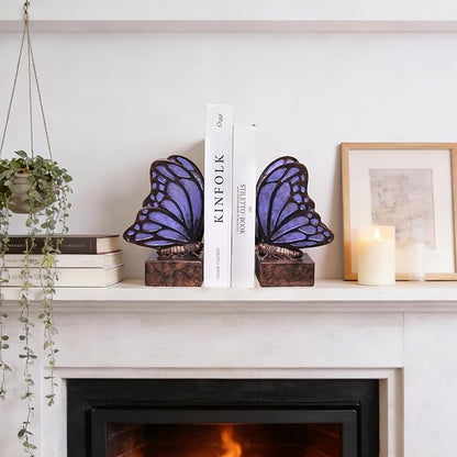 Vintage Purple Butterfly Bookends,Resin Book Ends for Shelves,Heavy Duty Decorative Bookends,Creative Book Stopper Holder Decor for Desk Home Office,Shelf Decoration,Gifts for Mother's Day