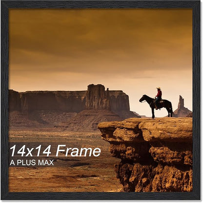 A PLUS MAX Square 14x14 Frame, Black Engineered Wood Picture Frame for 14 x 14 Picture Poster Photo, Light Weight 14 by 14 Frame with Wood-grain for Wall - 1 Pack/Black/14 x14
