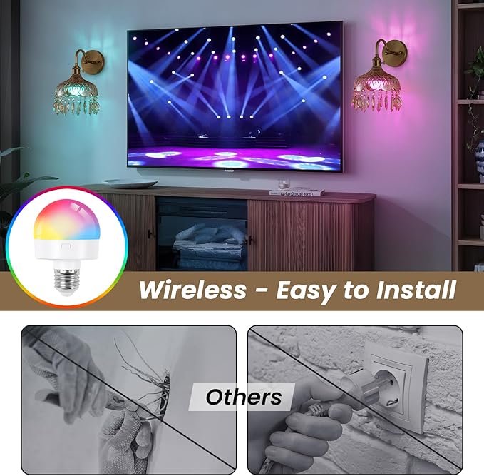 Vintage Battery Operated Set of Two,Wireless Wall Sconces Dimmable Rechargeable Battery, 12 Colors RGB Lamp with Remote for Dining Room Hallway Living Room