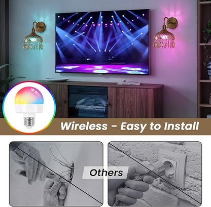 Vintage Battery Operated Set of Two,Wireless Wall Sconces Dimmable Rechargeable Battery, 12 Colors RGB Lamp with Remote for Dining Room Hallway Living Room
