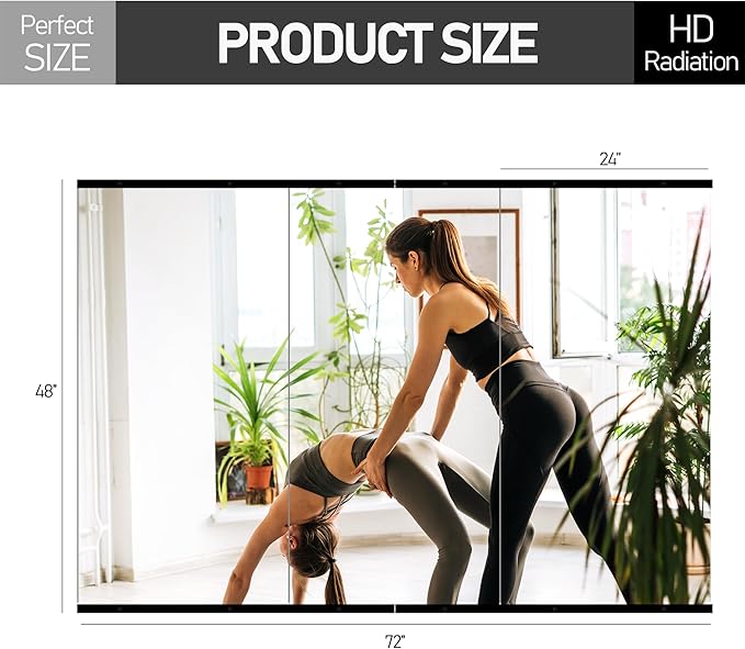 Home Gym Mirror for Wall,48x24x3PCS Full Length,Glass Frameless Body Large Mirror for Home Gym,Workout,Bedroom,Garage(Black)