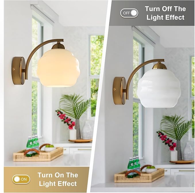 White and Gold Bathroom Vanity Light Brass Wall Sconce Modern Globe Wall Sconce Mid Century Vanity Light Bedroom Wall Lamp Hallway Stairwell Wall Light Fixtures