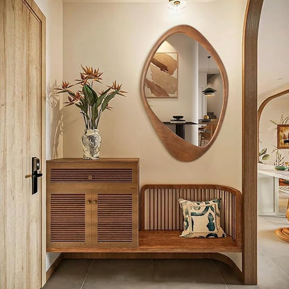 AAZZKANG Asymmetrical Wall Mirror Large 28"x20" Retro Irregular Vanity Mirrors Decorative for Bathroom Bedroom Living Room Hallway Brown