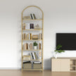 Homhedy Bookshelf Arched Display Racks,Metal Bookcase,Tempered Glass Shelves,Storage Rack Shelf for Home Office,Living Room,Bedroom, Bathroom,Modern Style (Golden, 11.8